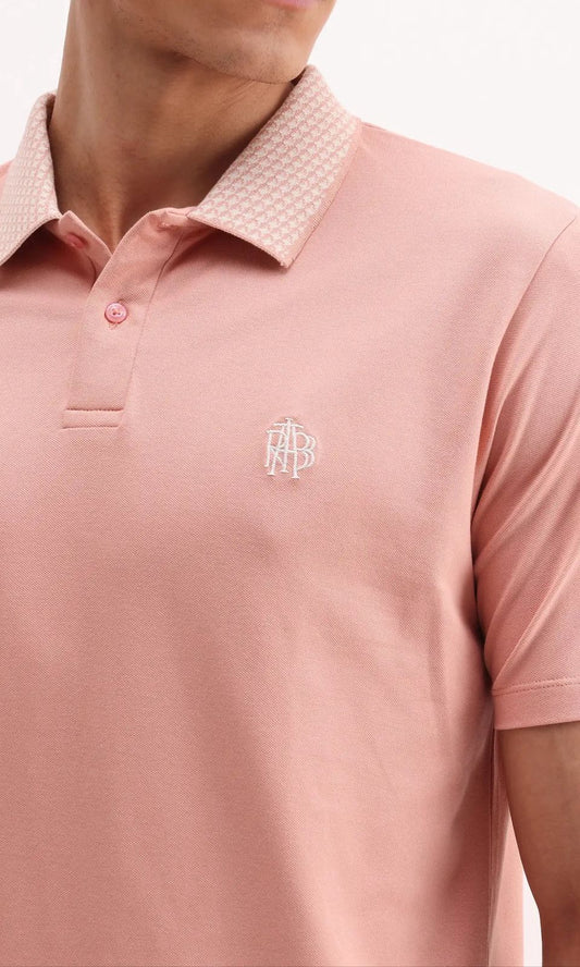 Rare Rabbit Embroidered Logo Textured Collar Polo Booth - Peach
