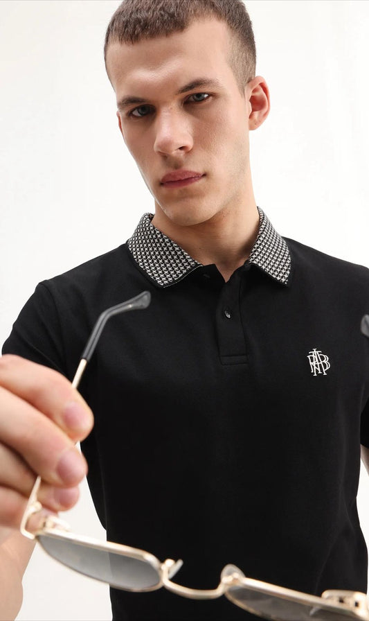 Rare Rabbit Embroidered Logo Textured Collar Polo Booth - Black