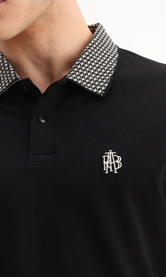 Rare Rabbit Embroidered Logo Textured Collar Polo Booth - Black