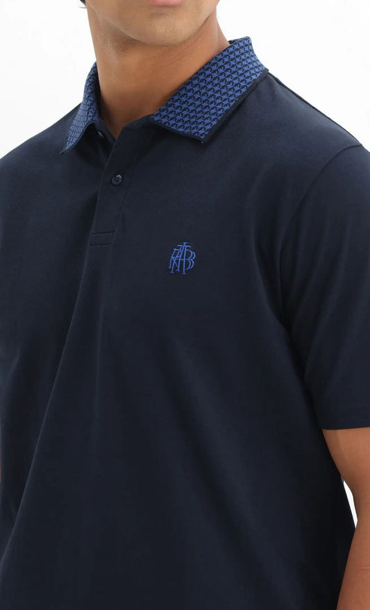 Rare Rabbit Embroidered Logo Textured Collar Polo Booth - Navy Blue
