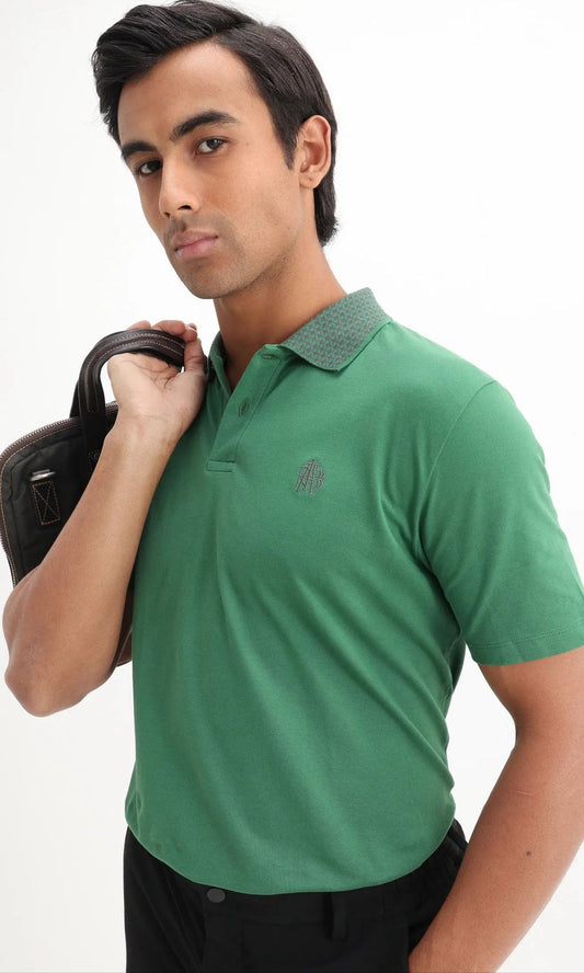 Rare Rabbit Embroidered Logo Textured Collar Polo Booth - Green