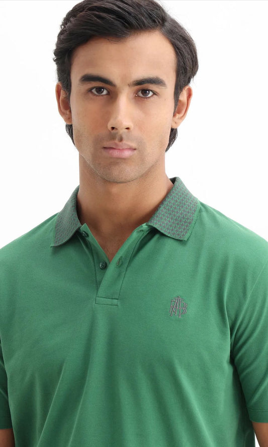 Rare Rabbit Embroidered Logo Textured Collar Polo Booth - Green